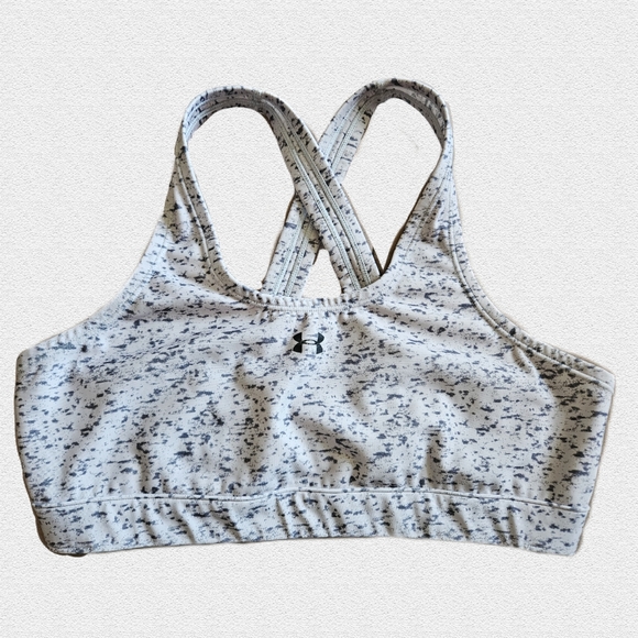 Under Armour Light Gray Black Fitted Printed Sports Bra Small Marbled Sz Medium - Picture 1 of 4